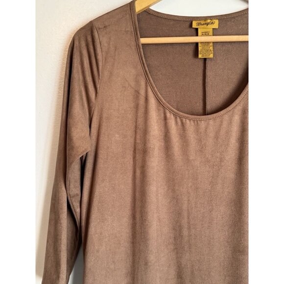 Wrangler Womens Suede Tiered Midi Dress Size Medium 3/4 Sleeve Brown Neutral - Picture 4 of 7